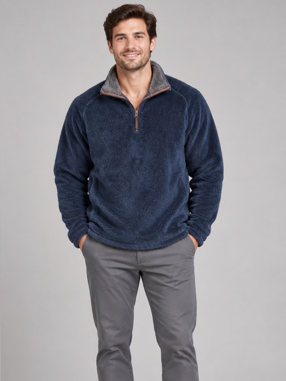 Trinity Men's Navy Blue Sherpa Quarter-Zip Pullover